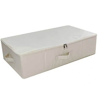 Afbeelding van onder de Bed Comforter Storage Box for Closet, Zipperd Lid ^ Handles, speciaal voor Softa/Bed Space Storing, Beige