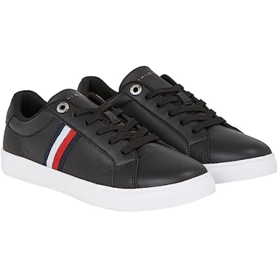 Afbeelding van Tommy Hilfiger Essential Stripes Court Sneaker Fw0fw07449 Cupsole sneakers voor dames, Zwart