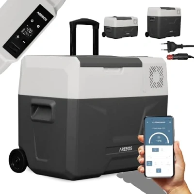 Afbeelding van AREBOS Compressor Koelbox Elektrisch 12V 230 Volt Auto 39L Temperatuurregeling via APP of LCD touchscreen met wielen