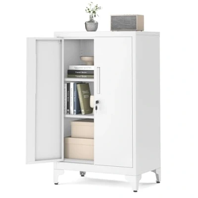 Afbeelding van SONGMICS Caisson de Bureau, Placard Polyvalent, Armoire Bureau à 2 Portes, Verrouillable, Meuble Rangement en Acier, pour Salon, Blanc Mat OMC012W01