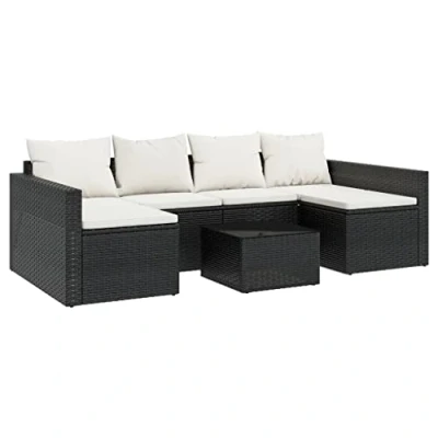 Image de vidaXL Salon de jardin 2 pcs avec coussins Résine tressée Noir310206