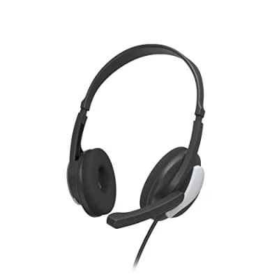 Afbeelding van Hama headset met microfoon (bekabelde hoofdtelefoon 3,5 mm jackstekker, aux, stereo kabel, pc microfoonarm en nekband, 2 m audiokabel, zwart/zilver