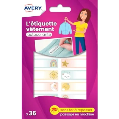 Image de Avery Étiquettes Autocollantes à motif ciel Inscriptibles 36 Pièces autocollant Personnalisable avec un marqueur permanant Durable Lavable jusqu&#039;à 40C et sèche linge 1,3 x 4,5 cm