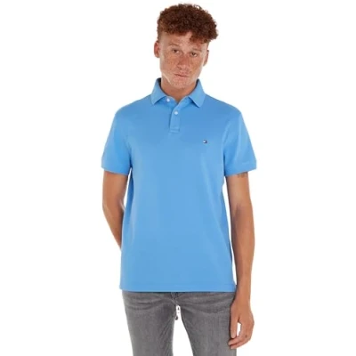 Afbeelding van Tommy Hilfiger heren Core regular fit polo van piqué katoen met logoborduring in de kleur Blue spell / blauw, maat: S