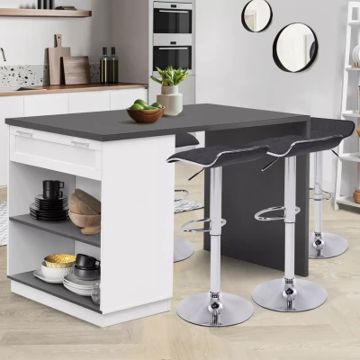 Afbeelding van Ilot central mange debout 4 personnes VITO 130 cm blanc et plateau gris