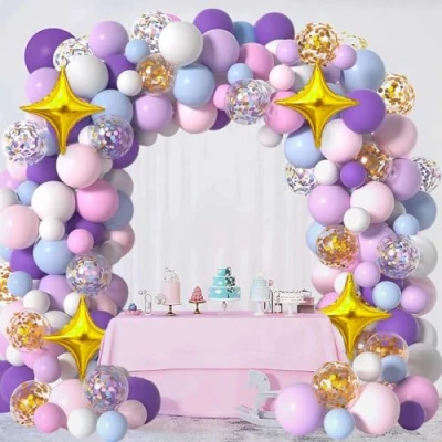 Afbeelding van Kleurrijke ballonnenboogset, 116 stuks, pastelballonnen, blauw, goud, ballonboog voor decoratie verjaardag, Nieuwjaar, bruiloft, babyshower