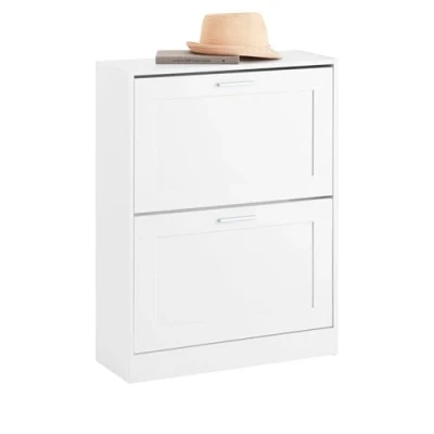 Afbeelding van SoBuy Meuble à Chaussures Armoire Commode d&#039;entrée, de Rangement avec 2 Abattants pour Entrée Couloir L60xP25xH80 cm, Blanc, FSR137 W
