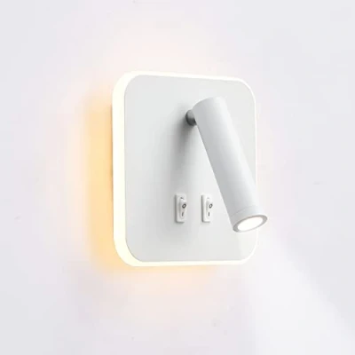 Afbeelding van uksunvi Led wandlamp, leeslamp voor nachtkastje, 12 W, draaibare spot 3 W + 9 3000 K, warm licht (vierkant wit)