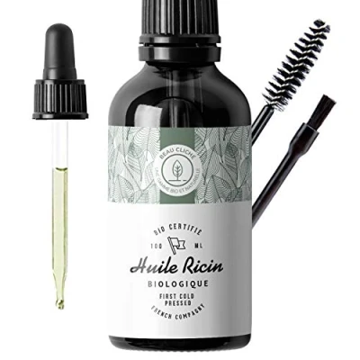 Image de 100ml Huile de Ricin Bio, Pressée à froid, Pure Soin 100% Naturel stimule et fortifie la pousse des cheveux, barbe, cils, sourcils, ongles peau Bouteille en verre brosse