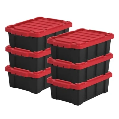 Afbeelding van Iris Ohyama, Opbergdoos van kunststof, garage, 12,5 l, set 6 stuks, DDSKT 130, zwart/rood, L 46,5 x D 29,5 H 16 cm.