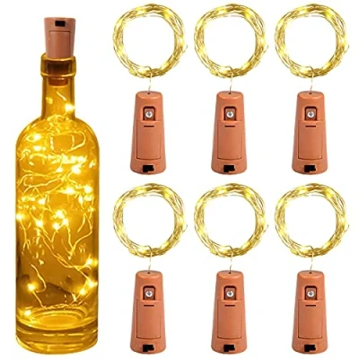Afbeelding van Yizhet LED fles licht batterij lichtslingers 2M 20LED kurk, YD glas kurk koperdraad voor DIY, decor, Kerstmis (6 stuks, warm wit)