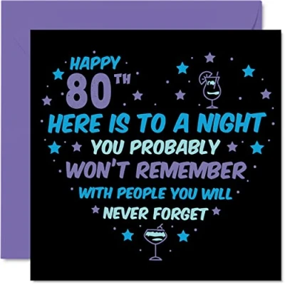 Afbeelding van Grappige verjaardagskaart voor mannen en vrouwen Won&#039;t Remember verjaardagskaarten 80e vader, mama, tante, oom, opa, 145 mm x mm, achtentachtigste verjaardag