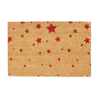 Afbeelding van relaxdays deurmat kokos 60x40 sterren, kokosmat, voetveger, voetmaat, buitenmat rood