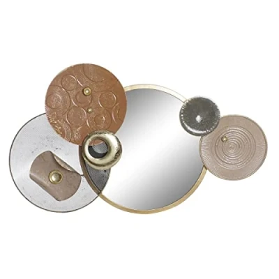 Afbeelding van Wanddecoratie DKD Home Decor Spiegel Grijs Gouden Metaal Terra cotta Modern Cirkels (96,5 x 7 5...