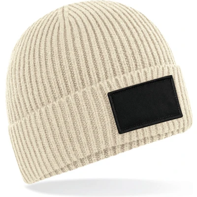 Afbeelding van Beechfield Trendy muts met patch B442R Oatmeal / Black