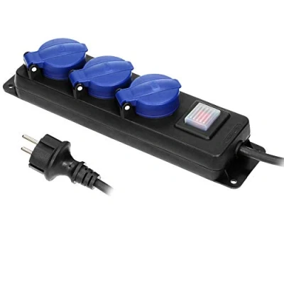 Afbeelding van Orno Vrijstaande Stekkerdoos voor buiten Aan/uit knop 3 stopcontacten Kabellengte 5 meter IP 44 Zwart/blauw