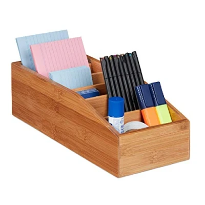 Afbeelding van Relaxdays bamboe organizer make up opbergbak keuken badkamer hout