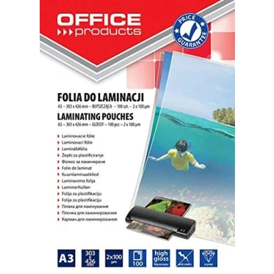 Image de Office Products 20325625 90 Lot de 100 feuilles plastification Transparent Format A3 2 x microns