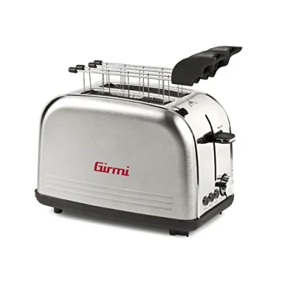 Afbeelding van Girmi TP57 Broodrooster, 800 W, behuizing en tang van roestvrij staal, grote scheuren, timer, 8 kookstanden, automatische uitschakeling, kruimeloogst