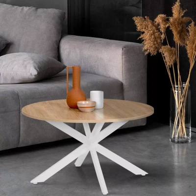 Image de Table basse ALIX ronde pied araignée 70 cm bois et blanc