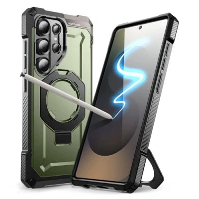 Afbeelding van Supcase, Hoesje Geschikt voor Samsung Galaxy S25 Ultra Schokbestendig MagSafe Ring Videohouder, Donkergroen