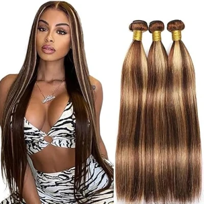Afbeelding van Tuheerst bundels Human Hair Bundless Straight Extensions P427 Blonde Unprocessed Virgin 100 g/PC 300 g in totaal 3 voor vrouwen 45 cm