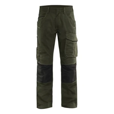 Image de Pantalon services stretch vert olive/noir, détails réfléchissants