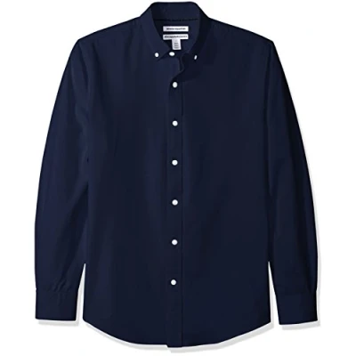 Image de Amazon Essentials Chemise Oxford à manches longues pour hommes, coupe ajustée, bleu marine, XL