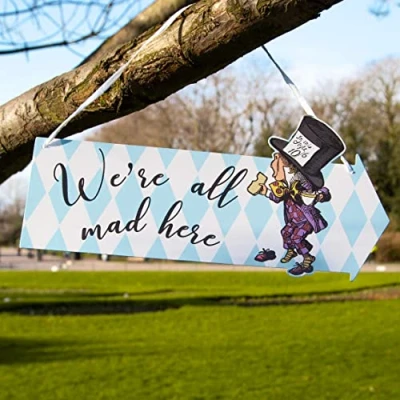 Afbeelding van Talking Tables Alice in Wonderland decoraties, pijlborden voor gekke hoedenmaker thee met citaten en personages uit het boek, blauw, 12 stuks (1 stuk)
