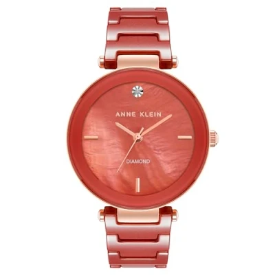 Afbeelding van Anne Klein Echt diamanten wijzerplaat keramische polshorloge voor dames, Rood/Roségoud