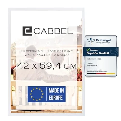 Afbeelding van CABBEL Fotolijst, stabiele lijst van mdf hout, onbreekbaar plexiglas, om op te hangen, ideaal voor foto&#039;s/afbeeldingen/collage, wit, 42 x 59,4 cm