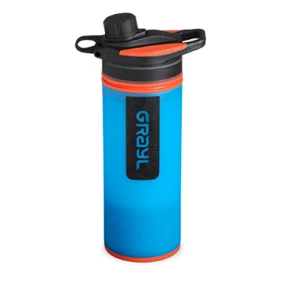 Afbeelding van Grayl GeoPress 710 ml filterfles voor drinkwater, waterfilter wandelen, kamperen, survival en reizen, Bali Blue