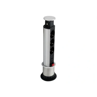 Image de equip Desktop Pop up Power Outlet Unité de distribution secteur CA 250 V 3500 Watt connecteurs sortie : 3 (CEE 7/7 CEI 23 16/VII / CEE 7/4 (SCHUCO)) 1.8 m cordon argent