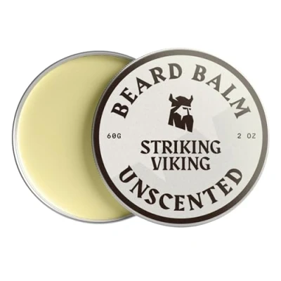 Image de Striking Viking, Baume à barbe Coiffe, renforce et adoucit la moustache Après shampooing 100% naturel avec beurre de karité biologique, huiles d&#039;arbre thé, d&#039;argan jojoba
