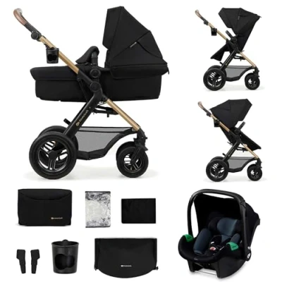 Afbeelding van Kinderkraft MOOV 2 AIR 3 in 1 kinderwagen Wandelwagen en Grote opblaasbare wielen TRAVEL SYSTEM met MINK PRO i Size autostoeltje Kap UPF50+ filter Accessoires: bekerhouder, muskietennet, regenhoes, tas voor ouders Zwart