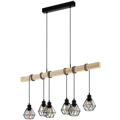 Afbeelding van EGLO Townshend 5 Hanglamp E27 100 cm Zwart/Bruin
