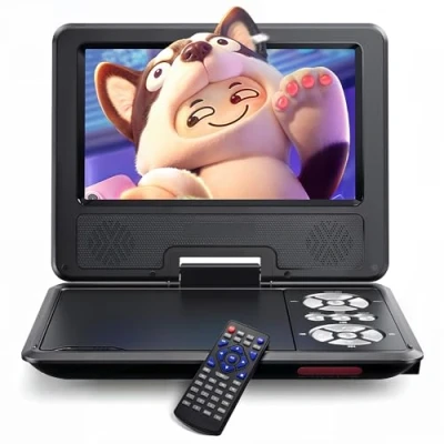 Afbeelding van WOLFANG WDV01 Draagbare dvd speler 9,5 inch voor kinderen met 7,5 HD draaibaar display, stereoluidsprekers, 6 uur batterijduur, ondersteuning synchronisatie tv, USB/SD kaart [geen