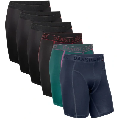 Afbeelding van DANISH ENDURANCE Boxer Homme Sport Respirants et Doux, Anti Frottement, Lot de 6, Multicolore (3xNoir, 1xNoir/Rouge, 1xVert/Violet, 1xBleu), 3XL