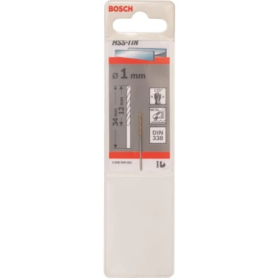 Afbeelding van Bosch Accessories 2608596661 HSS Metaal spiraalboor 1 mm Gezamenlijke lengte 34 TiN DIN 338 Cilinderschacht stuk(s)