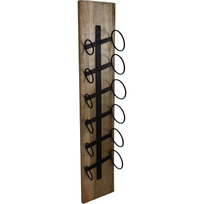 Afbeelding van Hangend wijnrek 6 flessen 20x13x100 Naturel/zwart Mangohout/metaal
