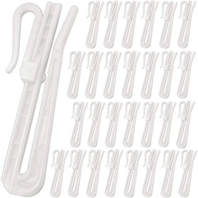 Afbeelding van gordijnhaken, wit, 50 stuks, glijders, instelbaar, kunststof, 7 mm