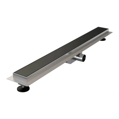 Afbeelding van Brauer Douchegoot 80x7. 5cm vloerflens tegelinlegrooster omkeerbaar RVS zwart mat