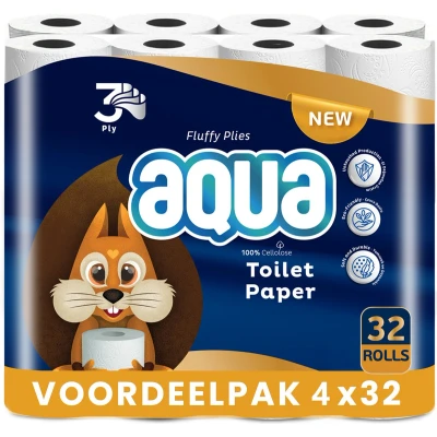 Afbeelding van AQUA Tripple Soft 4x32 Rollen WC Papier 128 3 Laags Toiletpapier, Extra Zacht &amp; Pluisvrij, comfort Voordeelverpakking
