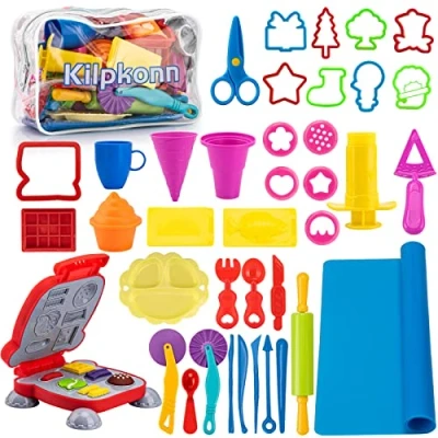 Afbeelding van Deeg Keukensets voor Kinderen, 41 Stuks Gereedschap Creatie Ontbijt Burger &amp; Pasta, Spelen met Accessoires Opbergtas, Speelgoed Cadeau Peuters Jongens Meisjes