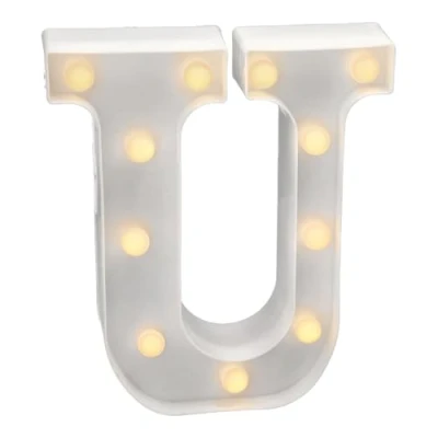 Afbeelding van JANDEI Lichtgevende letters en cijfers, warm licht, decoratie milieu, bedlampjes, vitrines, bruiloften, verjaardagen, feestjes. Werkt op AA batterijen niet inbegrepen (U letter)