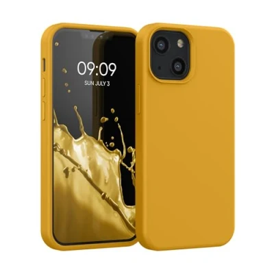 Afbeelding van kwmobile telefoonhoesje geschikt voor Apple iPhone 13 mini Hoesje met siliconen coating Smartphone case in honinggeel