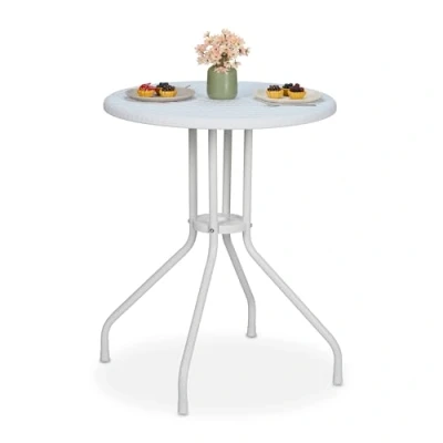 Afbeelding van Relaxdays tuintafel balkontafel buitentafel bistrotafel rotanlook 2 personen wit