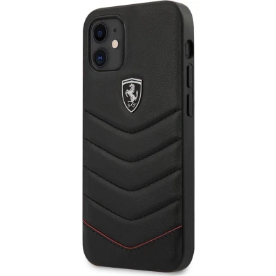 Afbeelding van iPhone 12 Mini Backcase hoesje Ferrari Effen Zwart Leer
