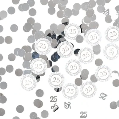 Afbeelding van Set van 3 decoratieve confetti voor zilveren bruiloft 25 jaar decoratie 25e verjaardag vrouw tafeldecoratie Tiwoca