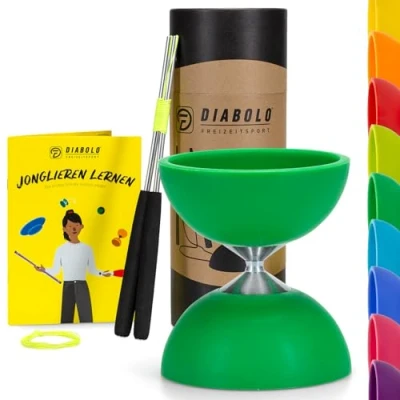 Afbeelding van Diabolo Freizeitsport Basic jongleerset (groen) met aluminium staafjes, reservekoord, handleiding (mogelijk niet beschikbaar in het Nederlands), perfect voor kinderen, beginners en